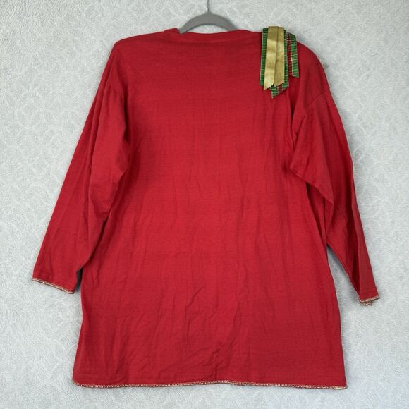 Vtg Puffy Paint Christmas Tree Shirt O/S L? 3D Bow Bead Sequin Funky Artsy 80s - Picture 10 of 14